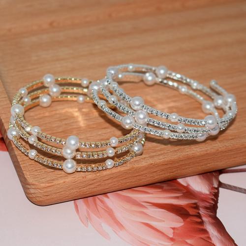 Brazalete de aleación de Zinc de imitación de diamantes, con Perlas plásticas, chapado, Joyería & para mujer & con diamantes de imitación, más colores para la opción, Diameter:5.5cm,wide:1.2cm, Vendido por UD