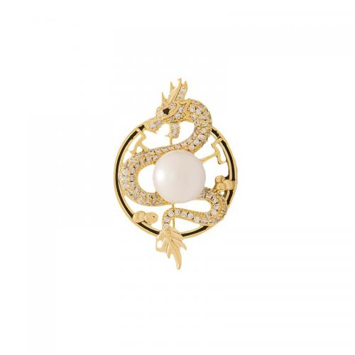 Plastic Pearl Brooch, Copper Alloy, with Rhinestone & Plastic Pearl, fashion jewelry & Unisex & with rhinestone, gold 