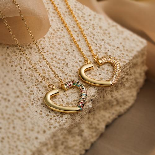 Cubic Zircon Micro Pave Brass Necklace, with 5cm extender chain, Heart, gold color plated, fashion jewelry & micro pave cubic zirconia & for woman Approx 45 cm 