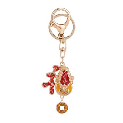 Enamel Zinc Alloy Key Chain, Toad, gold color plated, with rhinestone 
