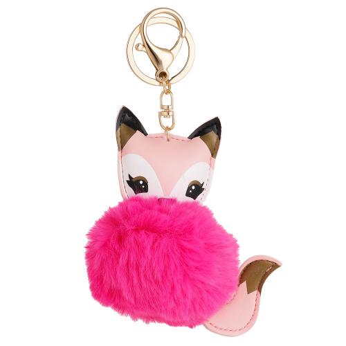 Fur Plush Key Chain, with PU Leather & Zinc Alloy, Fox, gold color plated, cute & for woman 