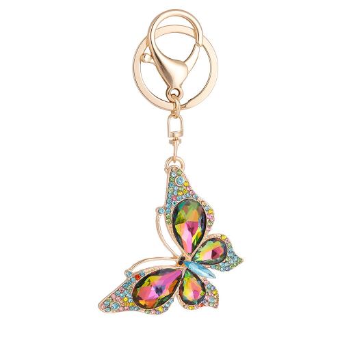 Rhinestone Zinc Alloy Key Chain, Butterfly, gold color plated, for woman & with rhinestone 