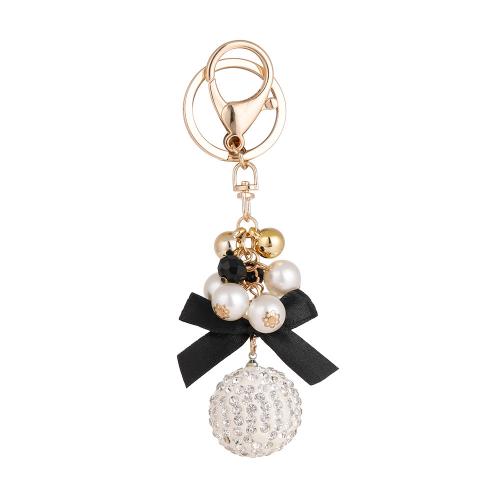 Rhinestone Zinc Alloy Key Chain, with Cloth & Plastic Pearl, gold color plated, for woman & with rhinestone 