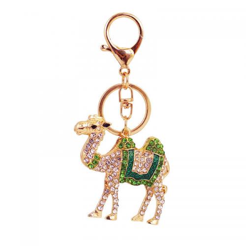 Rhinestone Zinc Alloy Key Chain, Camel, gold color plated, for woman & enamel & with rhinestone 