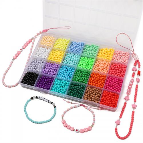 Mixed Acrylic Jewelry Beads, with Plastic Box, Round, DIY & 24 cells, mixed colors, 4mm, Approx 