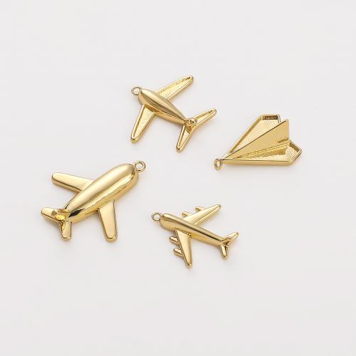 真鍮ジュエリーペンダント, 銅, 飛行機, ゴールドメッキ, DIY & 異なるサイズの選択, 無色, 穴:約 0.8mm, 売り手 パソコン