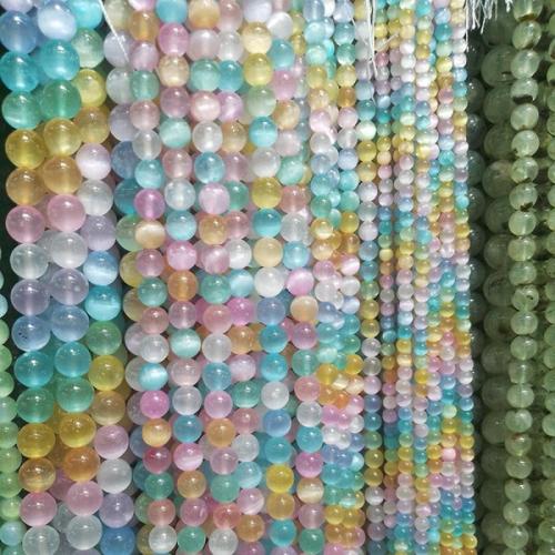 Einzelne Edelstein Perlen, Gipsstein, rund, DIY & verschiedene Größen vorhanden, gemischte Farben, Länge:ca. 38 cm, verkauft von Strang