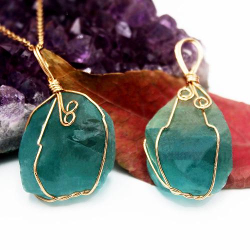 Gemstone Jewelry Pendant, Green Fluorite, with Brass, irregular, gold color plated, fashion jewelry & DIY, green, Length about 10-20mm,Hight about 25-35mm 