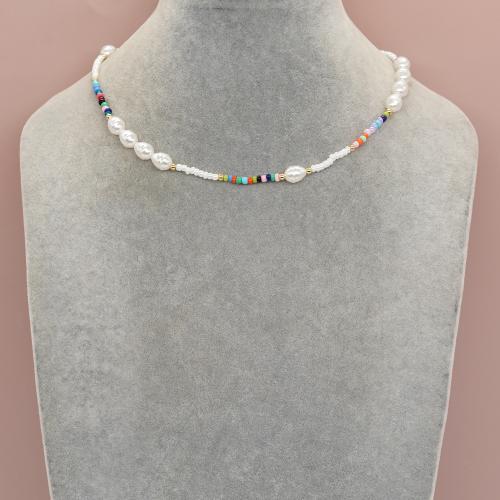 Natural Freshwater Pearl Necklace, Seedbead, with Freshwater Pearl & Plastic Pearl & Zinc Alloy, with 5cm extender chain, gold color plated, fashion jewelry & for woman Approx 42 cm 