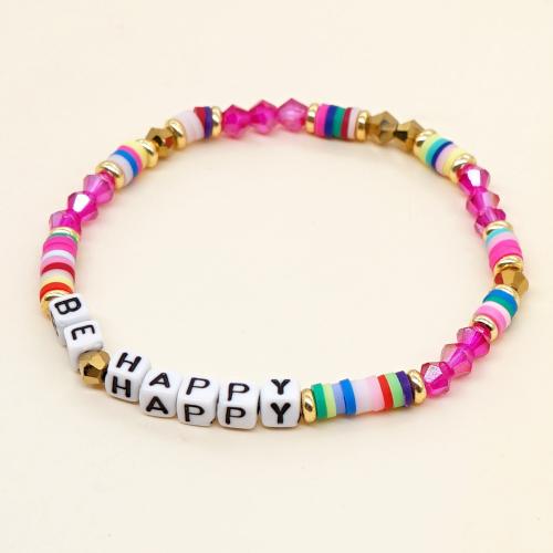 Acrylic Bracelets, with Polymer Clay & Crystal & Plastic, Square, fashion jewelry & for woman, mixed colors Approx 18 cm 