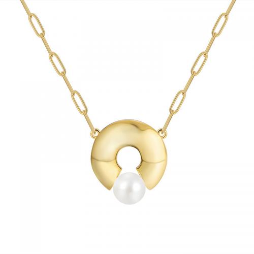 Brass Jewelry Necklace, with Plastic Pearl, plated, fashion jewelry & for woman Approx 45-50 cm 