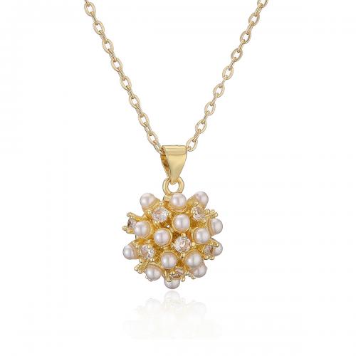 Cubic Zircon Micro Pave Brass Necklace, with Plastic Pearl, with 1.97inch extender chain, 18K gold plated, fashion jewelry & micro pave cubic zirconia & for woman Approx 17.71 Inch 