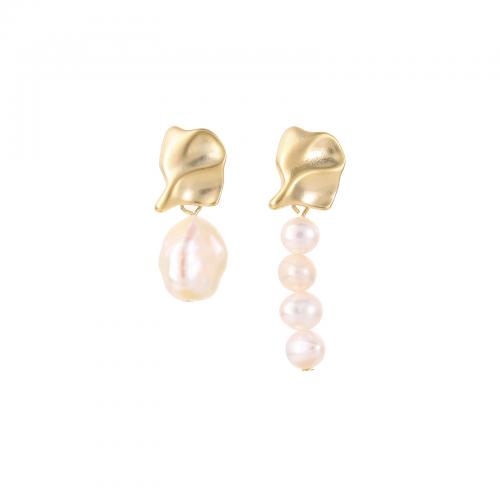 Freshwater Pearl Brass Earring, with Freshwater Pearl, plated, fashion jewelry & for woman 