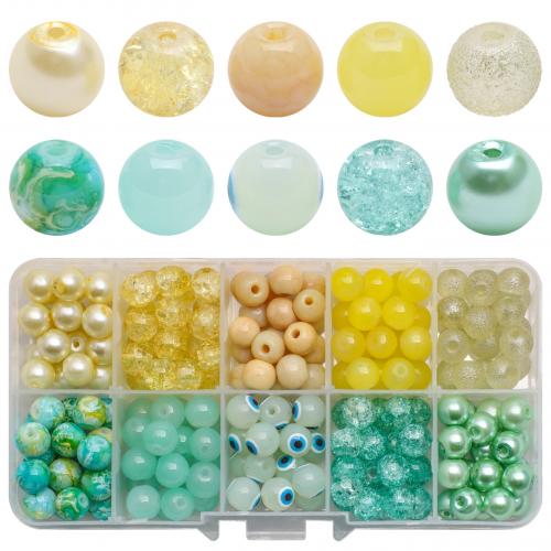 Mixed Glass Bead, with Plastic Box, Round, DIY & 10 cells Approx 