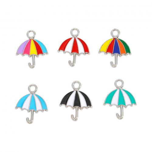 Zinc Alloy Enamel Pendants, Umbrella, silver color plated, DIY 