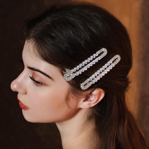 Hair Slide, Zinc Alloy, plated, fashion jewelry & with rhinestone, silver color 