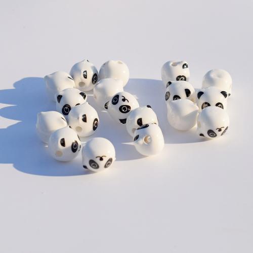 Revestimiento Porcelana bolas, Oso Panda, Bricolaje, Blanco, 12x11mm, agujero:aproximado 2.5mm, 10PCs/Bolsa, Vendido por Bolsa