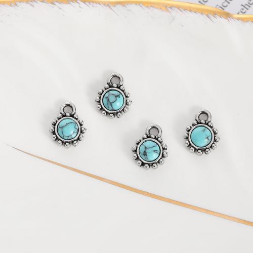 Turquoise Zinc Alloy Pendants, with turquoise, Round, plated, DIY, silver color 