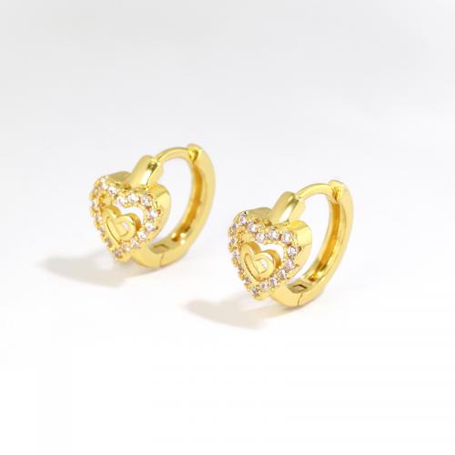 Cubic Zirconia Micro Pave Brass Earring, Heart, plated, micro pave cubic zirconia & for woman, gold 