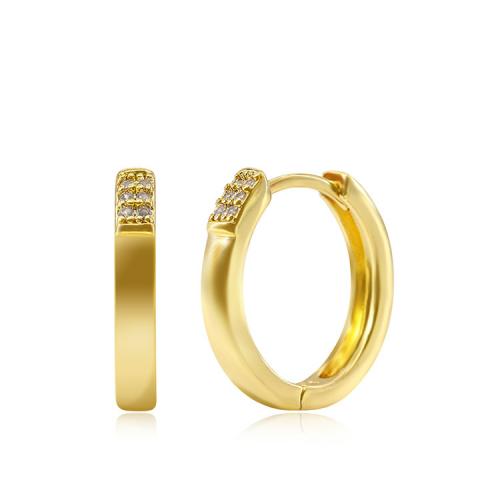 Cubic Zirconia Pendiente Brass Micro Pave, metal, chapado, micro arcilla de zirconia cúbica & para mujer, dorado, Vendido por Par