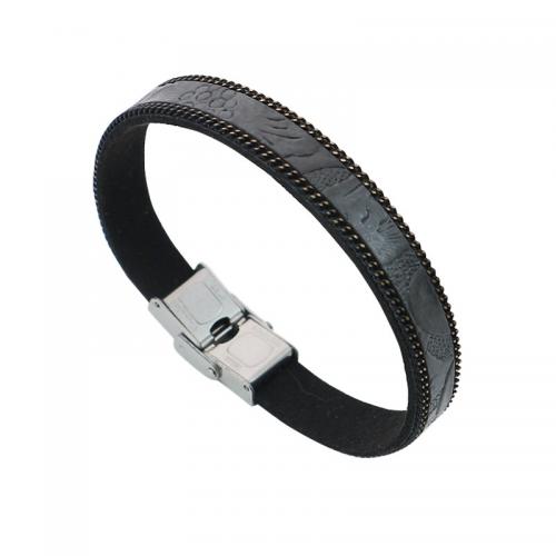 PU Leather Bracelet, with Titanium Steel, handmade, punk style & for man Approx 8.5 Inch 