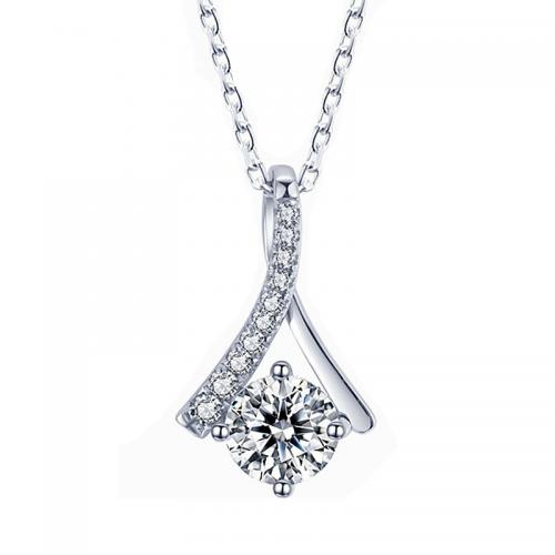 Brass Necklace, Geometrical Pattern, silver color plated, micro pave cubic zirconia & for woman & hollow Approx 17.7 Inch 