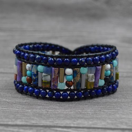 Natural Lapis Lazuli Bracelet, with Jade & Wax Cord & Impression Jasper & Hematite & Synthetic Turquoise & Agate & Zinc Alloy, Round, silver color plated, fashion jewelry & Unisex, mixed colors, 4mm Approx 20 cm 