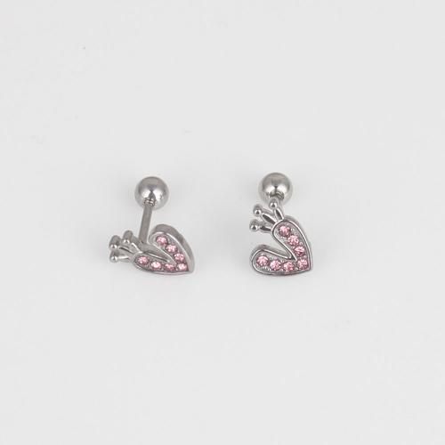 Stainless Steel Belly Ring, 316 Stainless Steel, Heart, fashion jewelry & Unisex & with rhinestone, pink, nickel, lead & cadmium free 