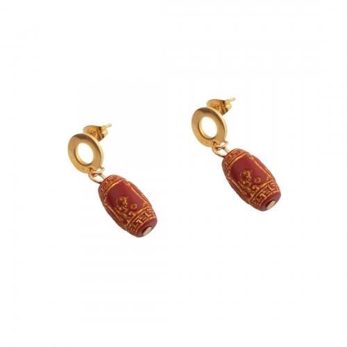 Stainless Steel Drop Earring, 304 Stainless Steel, with Cinnabar, fashion jewelry & for woman, golden 