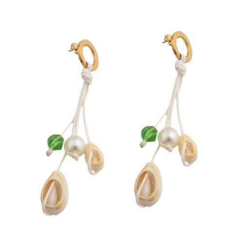 Fashion Fringe Boucles d'oreilles, Acier inoxydable 304, avec perle de plastique, bijoux de mode & pour femme, doré Vendu par paire