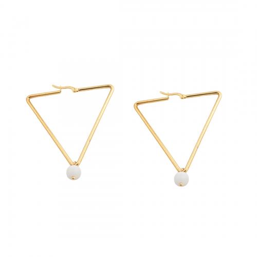 Stainless Steel Leverback Earring, 304 Stainless Steel, with Plastic Pearl, Triangle, fashion jewelry & for woman, golden 