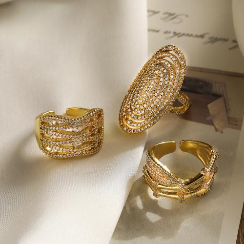 Cubic Zirconia Micro Pave Brass Finger Ring & micro pave cubic zirconia & for woman, golden 