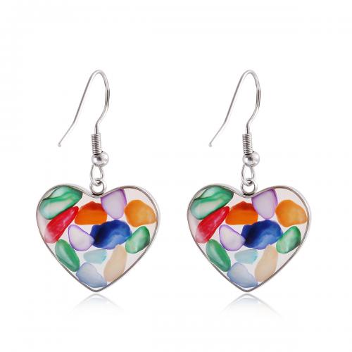 Resin Drop Earring, 304 Stainless Steel, with Natural Gravel & Resin, Heart, fashion jewelry & for woman, 20mm 