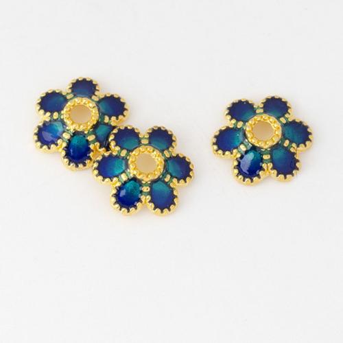Zinc Alloy Bead Caps, Flower, gold color plated, DIY & enamel, dark blue Approx 1.5mm, Approx 
