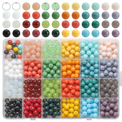 Perles de verre mixte, avec Boîte en plastique, Rond, DIY & 24 cellules, couleurs mélangées Environ 1.2mm, Environ îte, Vendu par boîte