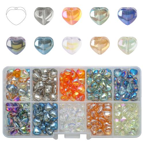Mixed Glass Bead, with Plastic Box, Heart, DIY & 10 cells, mixed colors Approx 