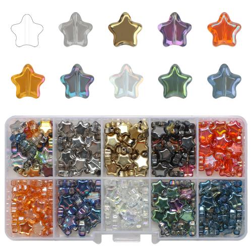 混合ガラスビーズ, ガラス, とともに プラスチック製のボックス, 星, DIY & 10 のセル, ミックスカラー 穴:約 1mm, 約 300パソコン/ボックス, 売り手 ボックス