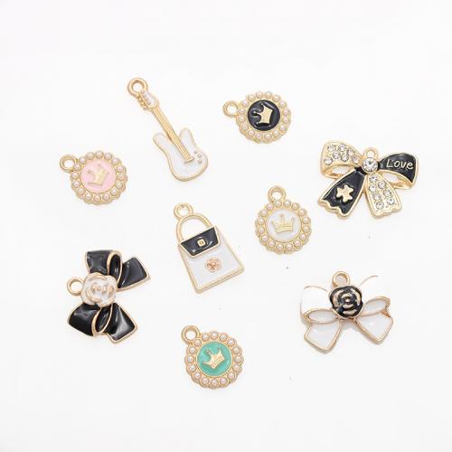 Zinc Alloy Enamel Pendants, with Plastic Pearl, gold color plated, DIY & with rhinestone 