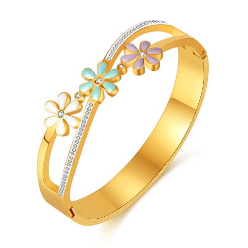 Stainless Steel Bangle, 304 Stainless Steel, with enamel, gold color plated, fashion jewelry & micro pave cubic zirconia & for woman mm Approx 170 mm 