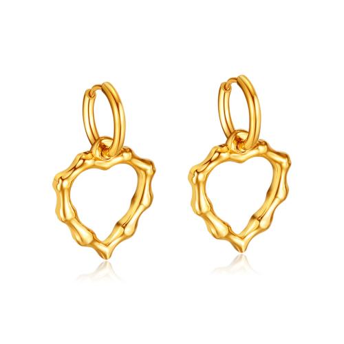 Stainless Steel Leverback Earring, 304 Stainless Steel, Heart, plated, fashion jewelry & for woman & hollow, gold 