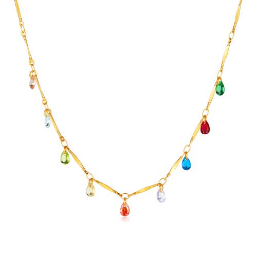 Edelstahl Schmuck Halskette, 304 Edelstahl, mit Kristall, mit Verlängerungskettchen von 60mm, Modeschmuck & für Frau, Goldfarbe, Länge:ca. 420 Millimeter, verkauft von PC