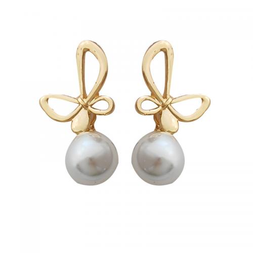 Kunststoff Perle Zink Legierung Ohrring, Zinklegierung, mit Kunststoff Perlen, plattiert, für Frau, goldfarben, 26x14mm, verkauft von Paar