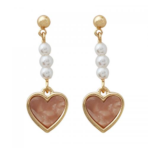 Plastic Pearl Zinc Alloy Earring, with Resin & Plastic Pearl & Iron, Heart, plated, for woman, golden 
