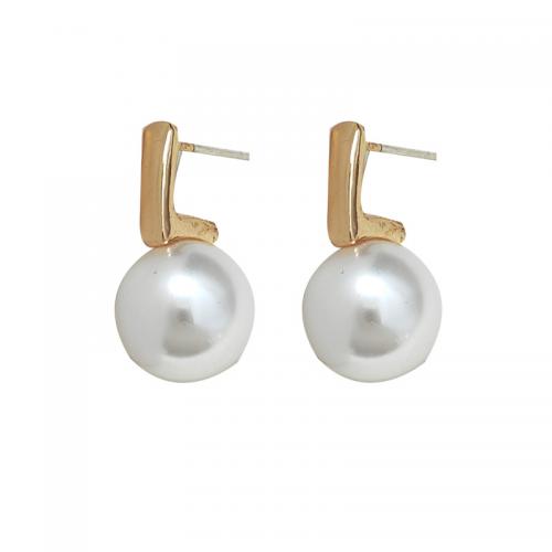 Kunststoff Perle Zink Legierung Ohrring, Zinklegierung, mit Kunststoff Perlen, plattiert, für Frau, goldfarben, 22x11mm, verkauft von Paar