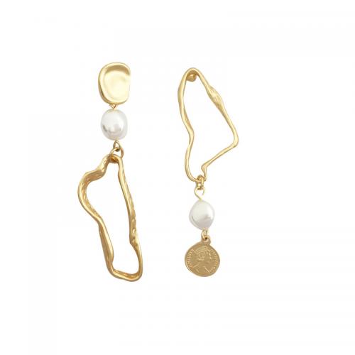 Kunststoff Perle Zink Legierung Ohrring, Zinklegierung, mit Kunststoff Perlen, plattiert, für Frau, goldfarben, 64x15mm, verkauft von Paar