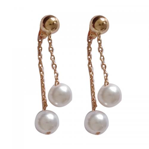 Pendiente de aleación de cinc con perlas plásticas, aleación de zinc, con Perlas plásticas, chapado, para mujer, dorado, 25x9mm, Vendido por Par