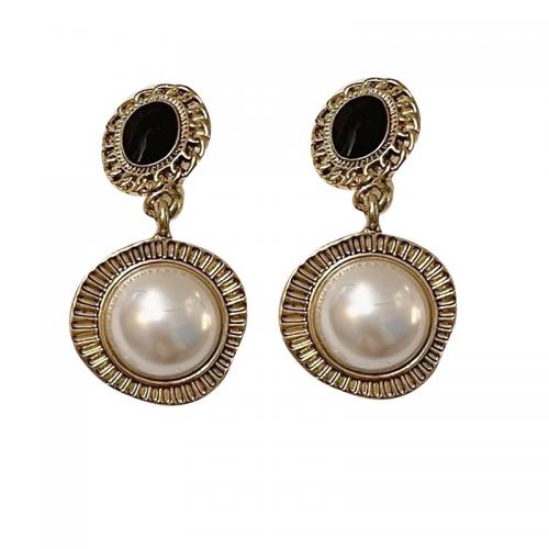Plastic Pearl Zinc Alloy Earring, with Plastic Pearl, plated & for woman & enamel, golden 