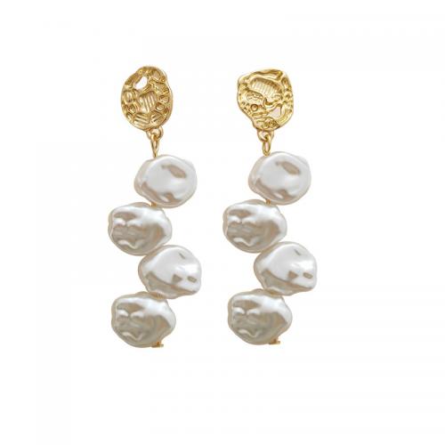 Plastic Pearl Zinc Alloy Earring, with Plastic Pearl & Iron, plated, for woman, golden 