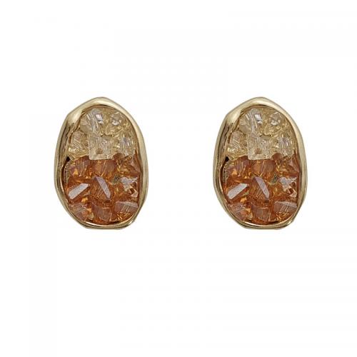 Zinc Alloy Stud Earring, with Glass, plated, for woman, golden 