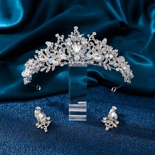 Zinc Alloy Hair Jewelry Set, crown & earring, with Rhinestone, 2 pieces & fashion jewelry & for woman & with rhinestone 14.7cm 5.5cm 